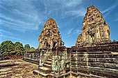 Angkor - Eastern Mebon - towers of the  central platform representing the peaks of Mount Meru